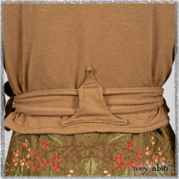 Saint Ans Jacket in Chestnut Tree Melange Knit; River Frock in Woodlawn Vine Embroidered Washed Silk; Hudson Frock in Earthen Washed Stripe Linen. Ivey Abitz bespoke clothing.