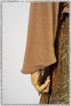 Saint Ans Jacket in Chestnut Tree Melange Knit; River Frock in Woodlawn Vine Embroidered Washed Silk; Hudson Frock in Earthen Washed Stripe Linen. Ivey Abitz bespoke clothing.
