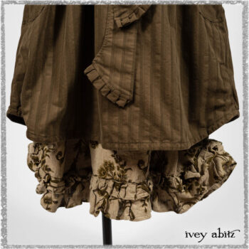 Mathilda Coat Dress in Woodlawn Variegated Stripe Weave; Canterbury Frock in Woodlawn Floral Washed Linen. Ivey Abitz bespoke clothing.