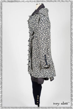 Viv Coat Dress in National Seashore Floral Jacquard; Viv Coat Dress in National Seashore Pinstripe Voile; Pierrepont Breeches-Leggings in National Seashore Washed Ribbed Knit. Ivey Abitz bespoke clothing.