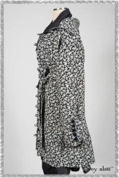 Viv Coat Dress in National Seashore Floral Jacquard; Viv Coat Dress in National Seashore Pinstripe Voile; Pierrepont Breeches-Leggings in National Seashore Washed Ribbed Knit. Ivey Abitz bespoke clothing.