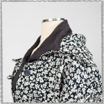 Viv Coat Dress in National Seashore Floral Jacquard; Viv Coat Dress in National Seashore Pinstripe Voile; Pierrepont Breeches-Leggings in National Seashore Washed Ribbed Knit. Ivey Abitz bespoke clothing.