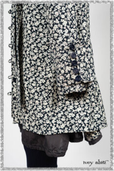 Viv Coat Dress in National Seashore Floral Jacquard; Viv Coat Dress in National Seashore Pinstripe Voile; Pierrepont Breeches-Leggings in National Seashore Washed Ribbed Knit. Ivey Abitz bespoke clothing.