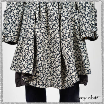 Viv Coat Dress in National Seashore Floral Jacquard; Viv Coat Dress in National Seashore Pinstripe Voile; Pierrepont Breeches-Leggings in National Seashore Washed Ribbed Knit. Ivey Abitz bespoke clothing.