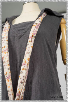 Viv Frock in Anchor Grey and Plum Washed Check; Fairholme Sash in Ethereal Floral Cotton Voile. Ivey Abitz bespoke clothing.
