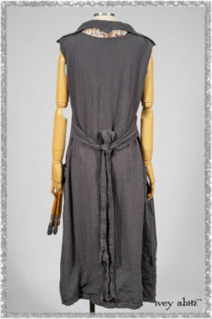 Viv Frock in Anchor Grey and Plum Washed Check; Fairholme Sash in Ethereal Floral Cotton Voile. Ivey Abitz bespoke clothing.