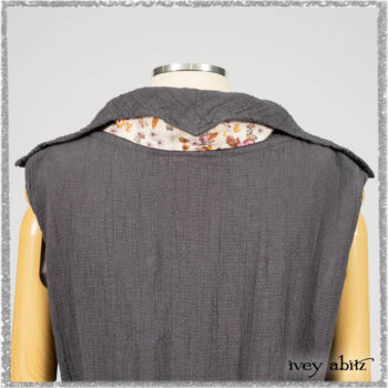Viv Frock in Anchor Grey and Plum Washed Check; Fairholme Sash in Ethereal Floral Cotton Voile. Ivey Abitz bespoke clothing.