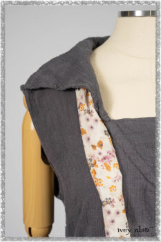Viv Frock in Anchor Grey and Plum Washed Check; Fairholme Sash in Ethereal Floral Cotton Voile. Ivey Abitz bespoke clothing.