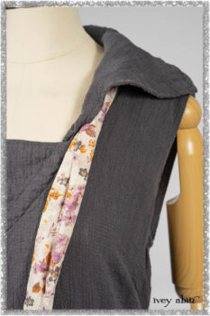 Viv Frock in Anchor Grey and Plum Washed Check; Fairholme Sash in Ethereal Floral Cotton Voile. Ivey Abitz bespoke clothing.