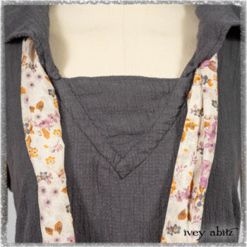 Viv Frock in Anchor Grey and Plum Washed Check; Fairholme Sash in Ethereal Floral Cotton Voile. Ivey Abitz bespoke clothing.