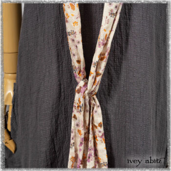 Viv Frock in Anchor Grey and Plum Washed Check; Fairholme Sash in Ethereal Floral Cotton Voile. Ivey Abitz bespoke clothing.