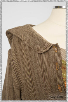 Hudson Duster Coat in Earthen Embroidered Stripe Gauze; River Frock in Woodlawn Vine Embroidered Washed Silk; Hudson Frock in Earthen Washed Stripe Linen. Ivey Abitz bespoke clothing.