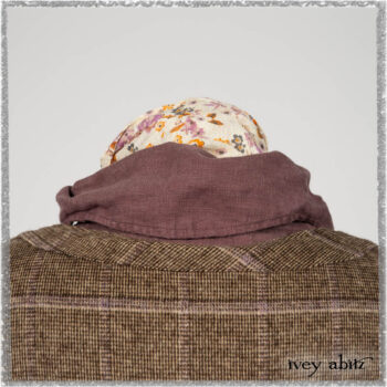 Porte Cochere Frock in Earthen and Plum Stretch Plaid; Fairholme Shirt in Plum Tree Washed Linen; Blanchefleur Sash in Ethereal Floral Cotton Voile. Ivey Abitz bespoke clothing.