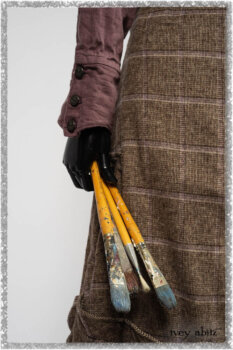 Porte Cochere Frock in Earthen and Plum Stretch Plaid; Fairholme Shirt in Plum Tree Washed Linen; Blanchefleur Sash in Ethereal Floral Cotton Voile. Ivey Abitz bespoke clothing.