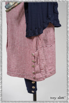 Viv Coat Dress in National Seashore Pinstripe Voile; Viv Frock in Red Sky at Night Stripe. Ivey Abitz bespoke clothing.
