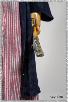 Viv Coat Dress in National Seashore Pinstripe Voile; Viv Frock in Red Sky at Night Stripe. Ivey Abitz bespoke clothing.