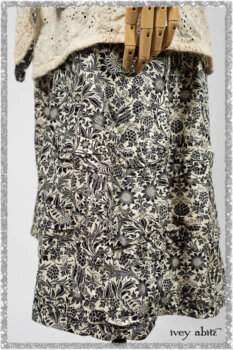 Tollie Shirt in Ethereal Cream Embroidered Voile; Elliot Jacket in Flora and Fauna Knit; Tollie Dress in Ethereal Cream and Black Fleur Stretch Cotton. Ivey Abitz bespoke clothing.