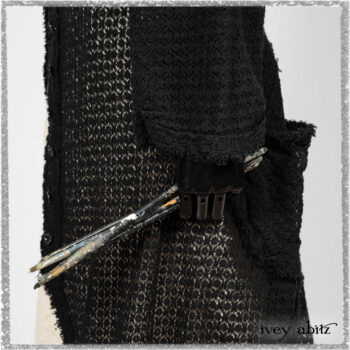 Ardsley Duster Coat in Beacon Black Lace Netted Knit; Ardsleydale Frock in Ethereal Cream Embroidered Crushed Plaid; Clotaire Sash in Ethereal Cream and Black Fleur Stretch Cotton. Ivey Abitz bespoke clothing.