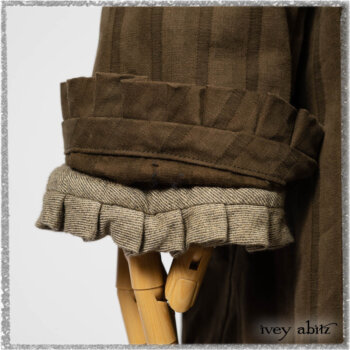 Mathilda Coat Dress in Woodlawn Variegated Stripe Weave; Mathilda Shirt in Woodlawn Washed Twill; Canterbury Frock in Woodlawn Floral Washed Linen. Ivey Abitz bespoke clothing.