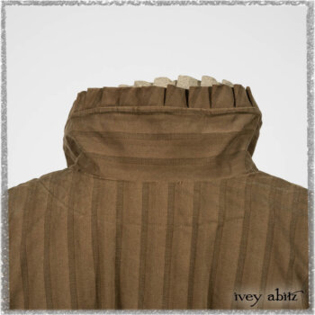 Mathilda Coat Dress in Woodlawn Variegated Stripe Weave; Mathilda Shirt in Woodlawn Washed Twill; Canterbury Frock in Woodlawn Floral Washed Linen. Ivey Abitz bespoke clothing.