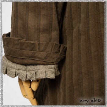 Mathilda Coat Dress in Woodlawn Variegated Stripe Weave; Mathilda Shirt in Woodlawn Washed Twill; Canterbury Frock in Woodlawn Floral Washed Linen. Ivey Abitz bespoke clothing.