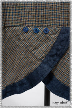 Porte Cochere Shirt Jacket in Earthen Ribbed Weave; Sennen Frock in Estuary Petite Check with Estuary Wondrous Washed Linen details. Ivey Abitz bespoke clothing.