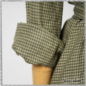 Vanetten Duster Coat in Seagrass Petite Check Linen; Vanetten Frock in Seagrass Washed Stripe Linen; Cilla Slip Frock in Seagrass Melange Knit. Ivey Abitz bespoke clothing.