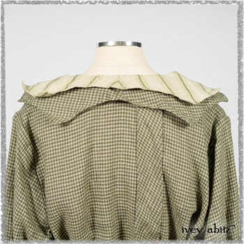 Vanetten Duster Coat in Seagrass Petite Check Linen; Vanetten Frock in Seagrass Washed Stripe Linen; Cilla Slip Frock in Seagrass Melange Knit. Ivey Abitz bespoke clothing.