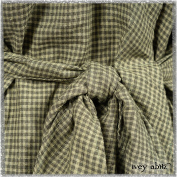 Vanetten Duster Coat in Seagrass Petite Check Linen; Vanetten Frock in Seagrass Washed Stripe Linen; Cilla Slip Frock in Seagrass Melange Knit. Ivey Abitz bespoke clothing.