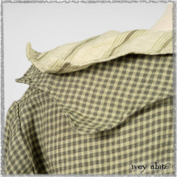 Vanetten Duster Coat in Seagrass Petite Check Linen; Vanetten Frock in Seagrass Washed Stripe Linen; Cilla Slip Frock in Seagrass Melange Knit. Ivey Abitz bespoke clothing.