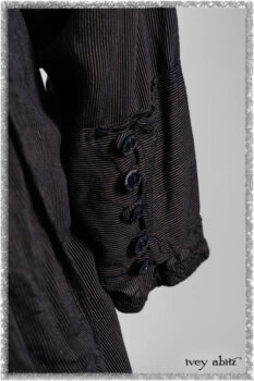 Viv Coat Dress in National Seashore Pinstripe Voile; Harrison Frock in Estuary Floral Jacquard. Ivey Abitz bespoke clothing.