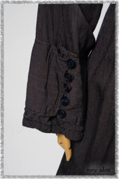 Viv Coat Dress in National Seashore Pinstripe Voile; Harrison Frock in Estuary Floral Jacquard. Ivey Abitz bespoke clothing.