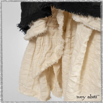 Trelawny Vest in Beacon Black Hemstitch Stripe Gauze; Clotaire Sash in Ethereal Cream and Black Fleur Stretch Cotton; Ardsleydale Frock in Ethereal Cream Embroidered Crushed Plaid. Ivey Abitz bespoke clothing.