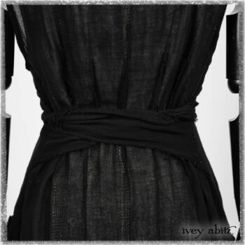 Trelawny Vest in Beacon Black Hemstitch Stripe Gauze; Clotaire Sash in Ethereal Cream and Black Fleur Stretch Cotton; Ardsleydale Frock in Ethereal Cream Embroidered Crushed Plaid. Ivey Abitz bespoke clothing.