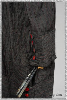 Pierrepont Duster Coat in Beacon Black and Red Pin Tuck Twill; Pierrepont Shirt in Red Sky at Night Yarn Dyed Weave; Mewland Skirt in Black Washed Crinkled Linen; Cilla Slip Frock in Beacon Black Washed Ribbed Knit. Ivey Abitz bespoke clothing.