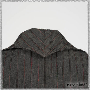 Pierrepont Duster Coat in Beacon Black and Red Pin Tuck Twill; Pierrepont Shirt in Red Sky at Night Yarn Dyed Weave; Mewland Skirt in Black Washed Crinkled Linen; Cilla Slip Frock in Beacon Black Washed Ribbed Knit. Ivey Abitz bespoke clothing.