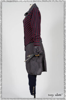 Limited Edition Gilbert Cardigan in National Seashore and Red Stripe Knit; Viv Coat Dress in National Seashore Pinstripe Voile; Pierrepont Breeches-Leggings in National Seashore Washed Ribbed Knit. Ivey Abitz bespoke clothing.