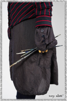 Limited Edition Gilbert Cardigan in National Seashore and Red Stripe Knit; Viv Coat Dress in National Seashore Pinstripe Voile; Pierrepont Breeches-Leggings in National Seashore Washed Ribbed Knit. Ivey Abitz bespoke clothing.