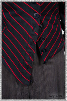 Limited Edition Gilbert Cardigan in National Seashore and Red Stripe Knit; Viv Coat Dress in National Seashore Pinstripe Voile; Pierrepont Breeches-Leggings in National Seashore Washed Ribbed Knit. Ivey Abitz bespoke clothing.