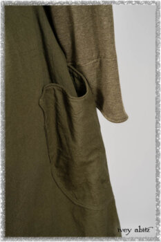 Saint Ans Jacket in Woodlawn Melange Knit; Saint Ans Frock in Seagrass Crushed Cotton with handsculpted and sculptural details in rare weaves. Ivey Abitz bespoke clothing.