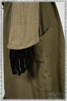 Saint Ans Jacket in Woodlawn Melange Knit; Saint Ans Frock in Seagrass Crushed Cotton with handsculpted and sculptural details in rare weaves. Ivey Abitz bespoke clothing.