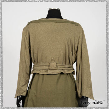 Saint Ans Jacket in Woodlawn Melange Knit; Saint Ans Frock in Seagrass Crushed Cotton with handsculpted and sculptural details in rare weaves. Ivey Abitz bespoke clothing.