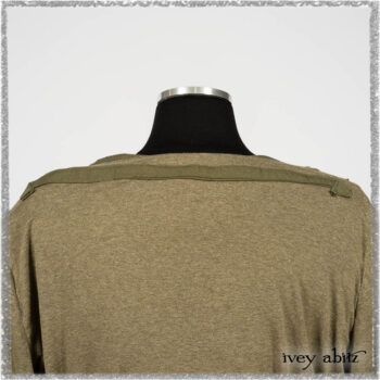 Saint Ans Jacket in Woodlawn Melange Knit; Saint Ans Frock in Seagrass Crushed Cotton with handsculpted and sculptural details in rare weaves. Ivey Abitz bespoke clothing.