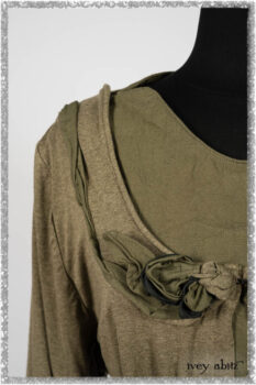 Saint Ans Jacket in Woodlawn Melange Knit; Saint Ans Frock in Seagrass Crushed Cotton with handsculpted and sculptural details in rare weaves. Ivey Abitz bespoke clothing.