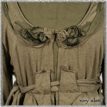 Saint Ans Jacket in Woodlawn Melange Knit; Saint Ans Frock in Seagrass Crushed Cotton with handsculpted and sculptural details in rare weaves. Ivey Abitz bespoke clothing.