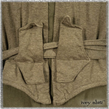 Saint Ans Jacket in Woodlawn Melange Knit; Saint Ans Frock in Seagrass Crushed Cotton with handsculpted and sculptural details in rare weaves. Ivey Abitz bespoke clothing.