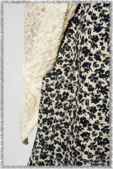 Elliot Jacket in Ethereal Cream Floral Knit; Harrison Frock in Estuary Floral Jacquard. Ivey Abitz bespoke clothing.