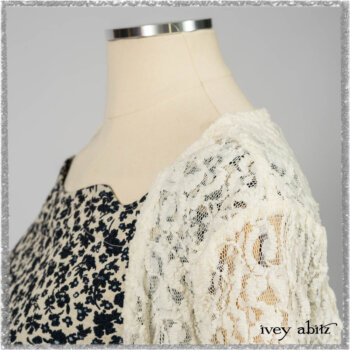 Elliot Jacket in Ethereal Cream Floral Knit; Harrison Frock in Estuary Floral Jacquard. Ivey Abitz bespoke clothing.