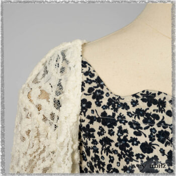 Elliot Jacket in Ethereal Cream Floral Knit; Harrison Frock in Estuary Floral Jacquard. Ivey Abitz bespoke clothing.
