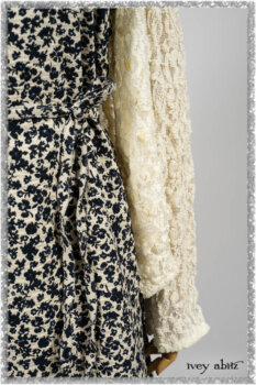 Elliot Jacket in Ethereal Cream Floral Knit; Harrison Frock in Estuary Floral Jacquard. Ivey Abitz bespoke clothing.